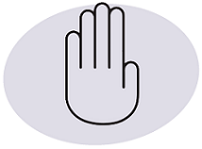 This is an icon of a hand outlined in black inside of a lavender oval.