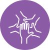 purple icon with 5 hands coming from different directions and overlapping in the center