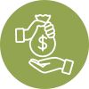 green icon with hand holding bag of money