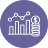 icon with bar graph and stack of coins