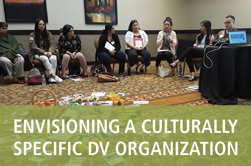 The Culturally Specific Collaborative is in the background, with white text against a green rectangle. It reads, "Envisioning a culturally responsive organization"