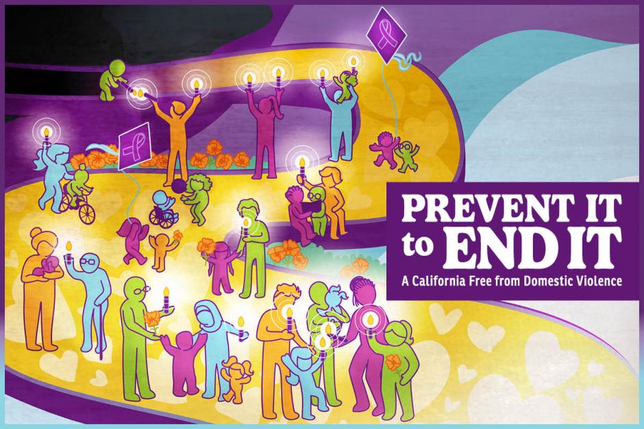 Golden pathway stretches across the image. On top left, path is dark and has a few figures holding candles and lighting others' candles. On bottom right the pathway is bright and filled with figures interacting and holding candles.