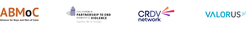 Logos of Alliance for Boys and Men of Color, California Partnership to End Domestic Violence, Culturally Responsive Domestic Violence Network, and VALOR